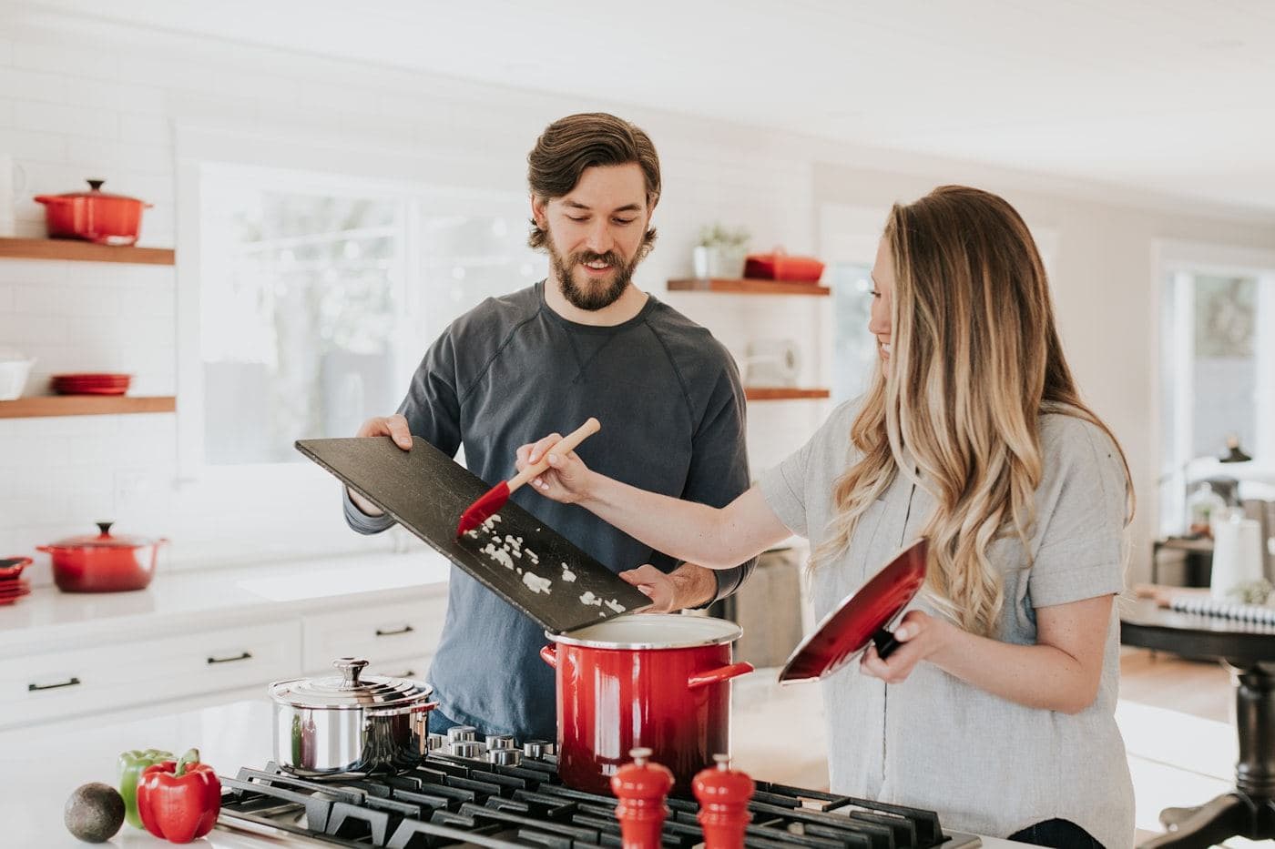Homeowners in a bright kitchen